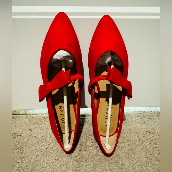 Pretty Journee Collection size 7 red bow strap slip on shoes women new - Picture 5 of 6
